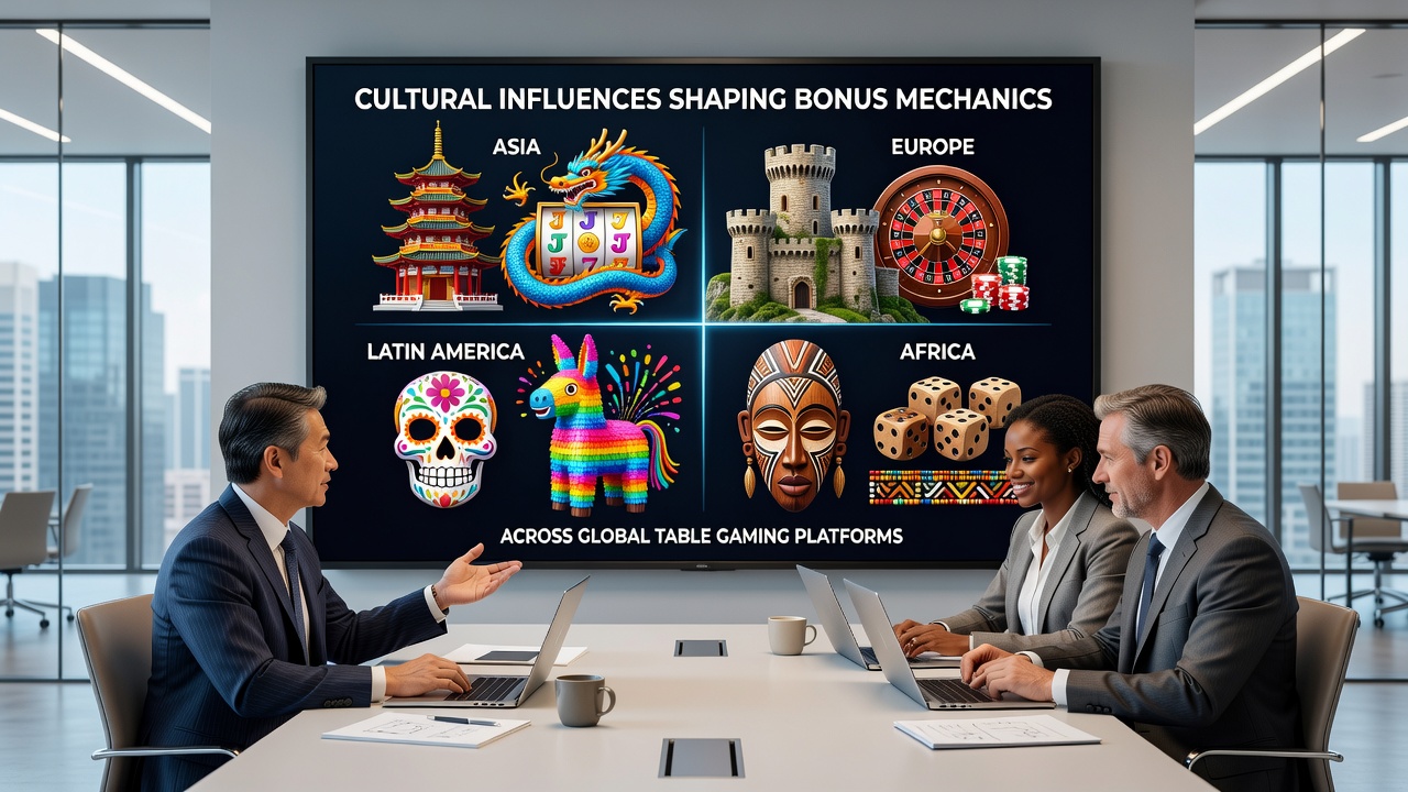 Regional symbols and mechanics in international table game bonuses